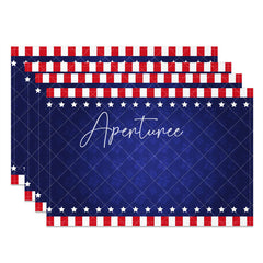 Aperturee - Blue Gift Print Red Stripe Star Set Of 4 Placemats