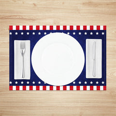 Aperturee - Blue Gift Print Red Stripe Star Set Of 4 Placemats