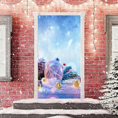 Aperturee - Blue Glitter Ball Snowy Bokeh Christmas Door Cover