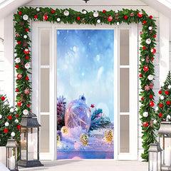 Aperturee - Blue Glitter Ball Snowy Bokeh Christmas Door Cover