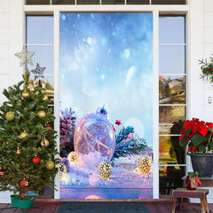 Aperturee - Blue Glitter Ball Snowy Bokeh Christmas Door Cover