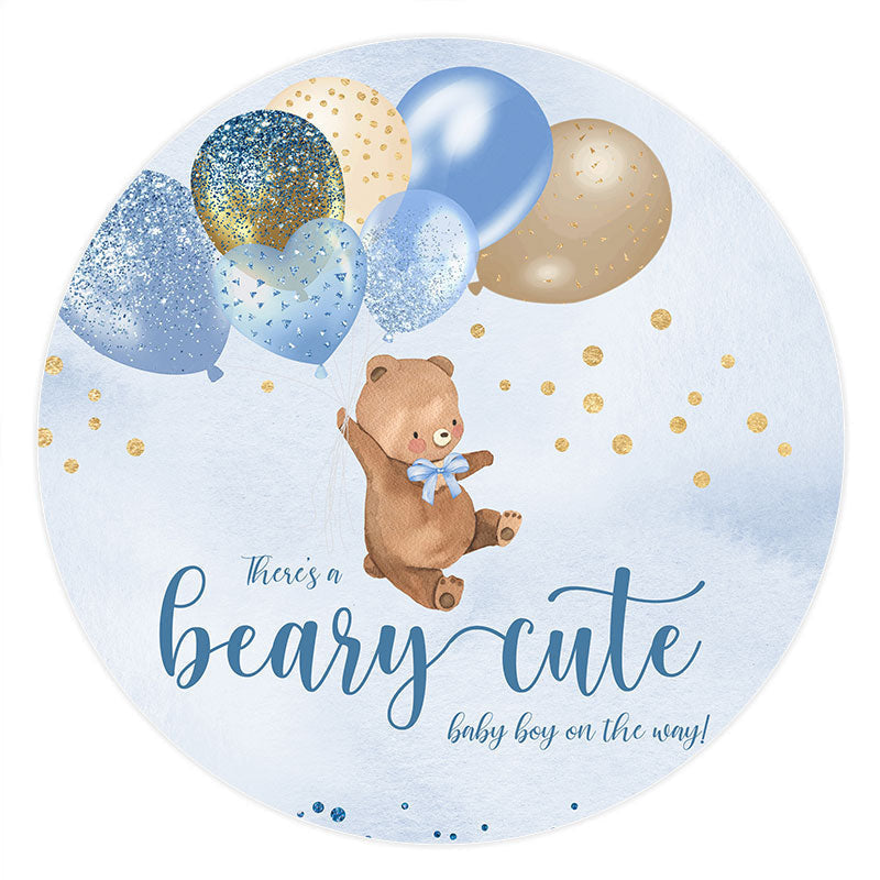 Aperturee Blue Glitter Balloons Bear Round Baby Shower Backdrop