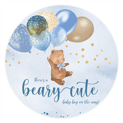 Aperturee Blue Glitter Balloons Bear Round Baby Shower Backdrop