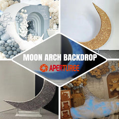 Aperturee - Blue Glitter Bokeh Moon Shape Arch Backdrop Party Decor