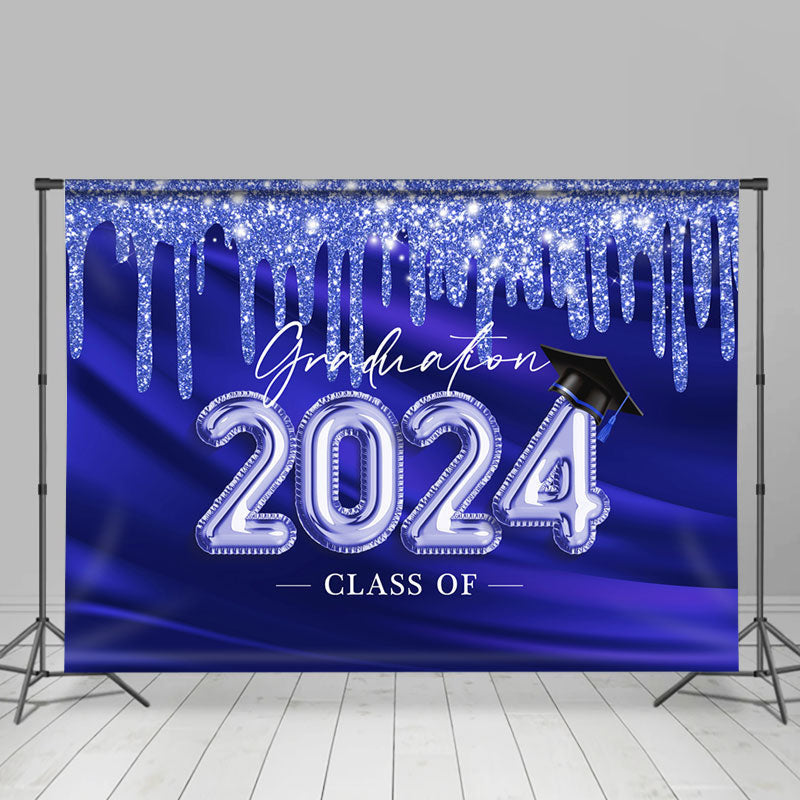 Aperturee - Blue Glitter Class Of 2024 Grad Backdrop For Photos