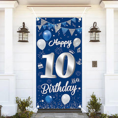 Aperturee - Blue Glitter Flags Balloon 10th Birthday Door Cover