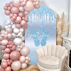 Aperturee - Blue Glitter Footprints Baby Shower Arch Backdrop