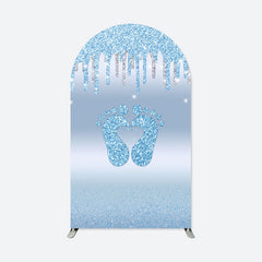 Aperturee - Blue Glitter Footprints Baby Shower Arch Backdrop