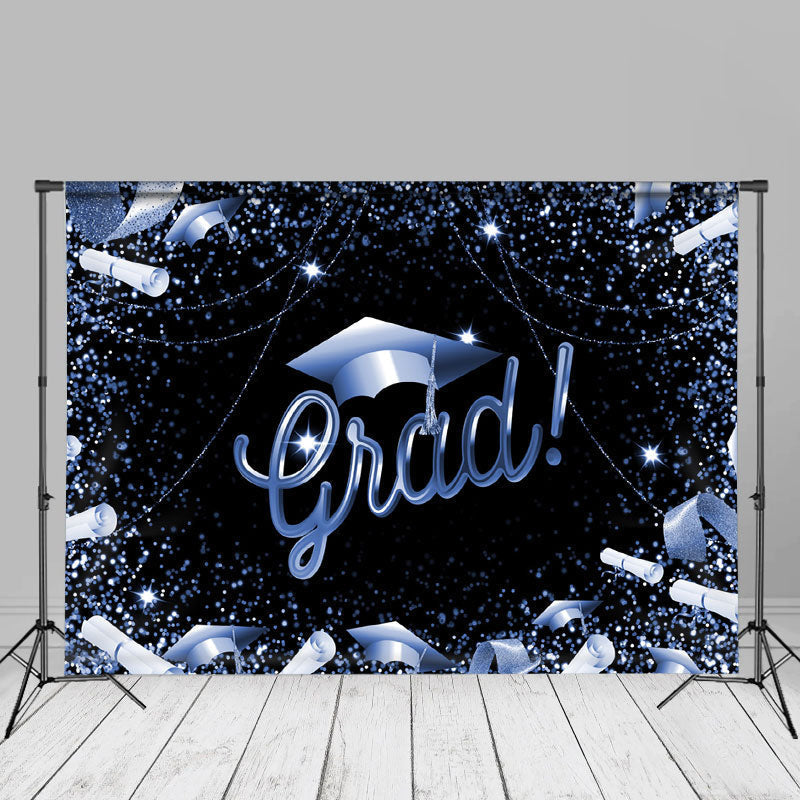 Aperturee - Blue Glitter Ribbon Black Grad Backdrop For Photos