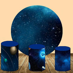 Aperturee Blue Glitter Round Galaxy Birthday Backdrop Kit