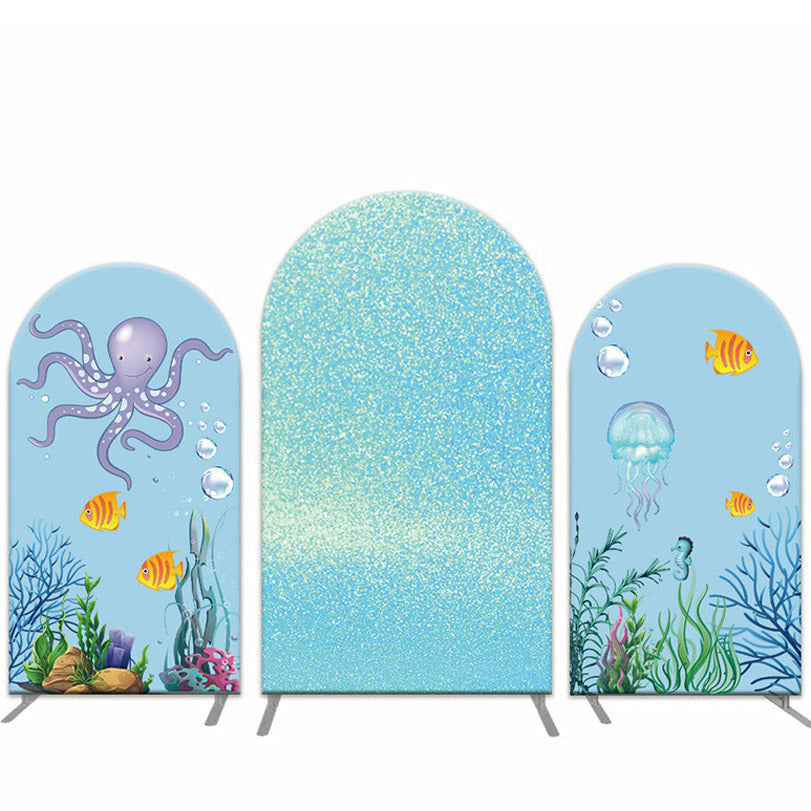 Aperturee Blue Glitter Seaworld Birthday Party Arch Backdrop Kit