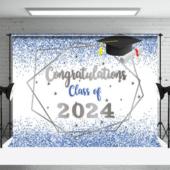 Aperturee - Blue Glitter Stars White Graduation Backdrop For Photo