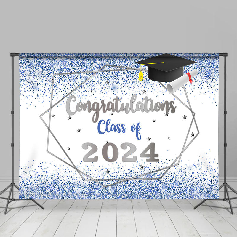 Aperturee - Blue Glitter Stars White Graduation Backdrop For Photo