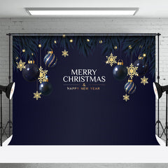 Aperturee - Blue Gold Ball Merry Christmas Happy New Year Backdrop