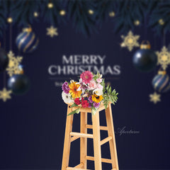 Aperturee - Blue Gold Ball Merry Christmas Happy New Year Backdrop