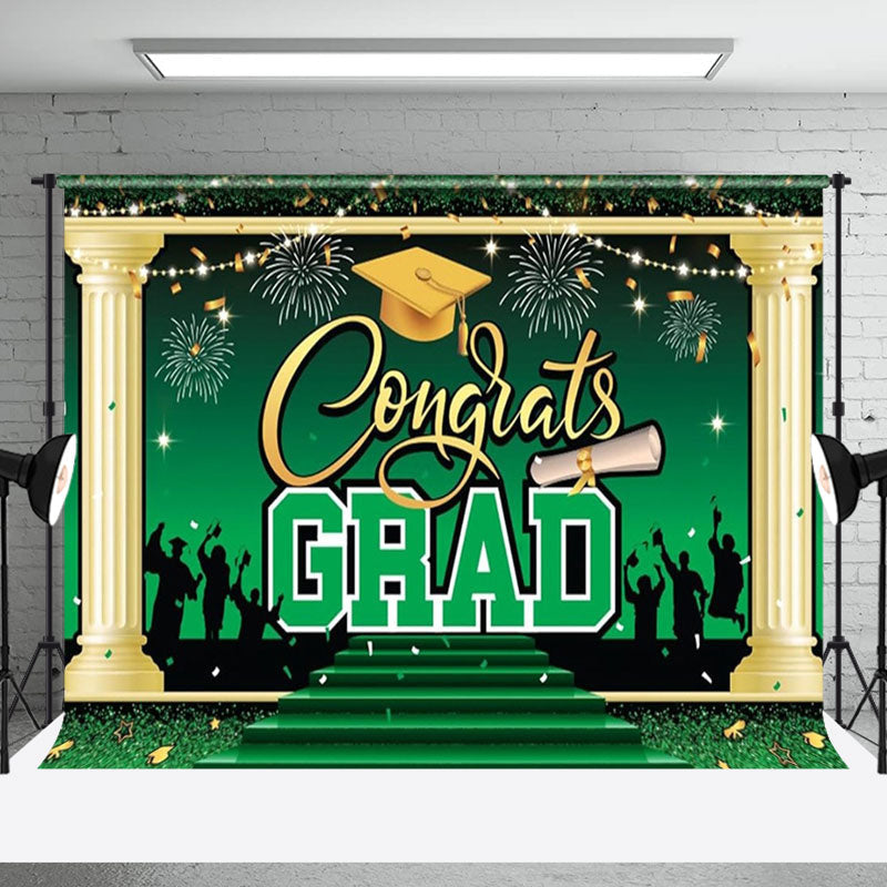 Aperturee - Blue Gold Cap Sparkle Congrats Grad Party Backdrop