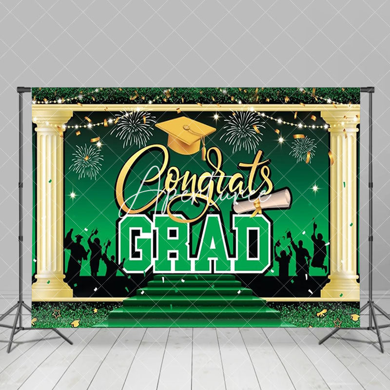 Aperturee - Blue Gold Cap Sparkle Congrats Grad Party Backdrop