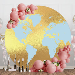 Aperturee - Blue Gold Earth Panorama Round Birthday Backdrop