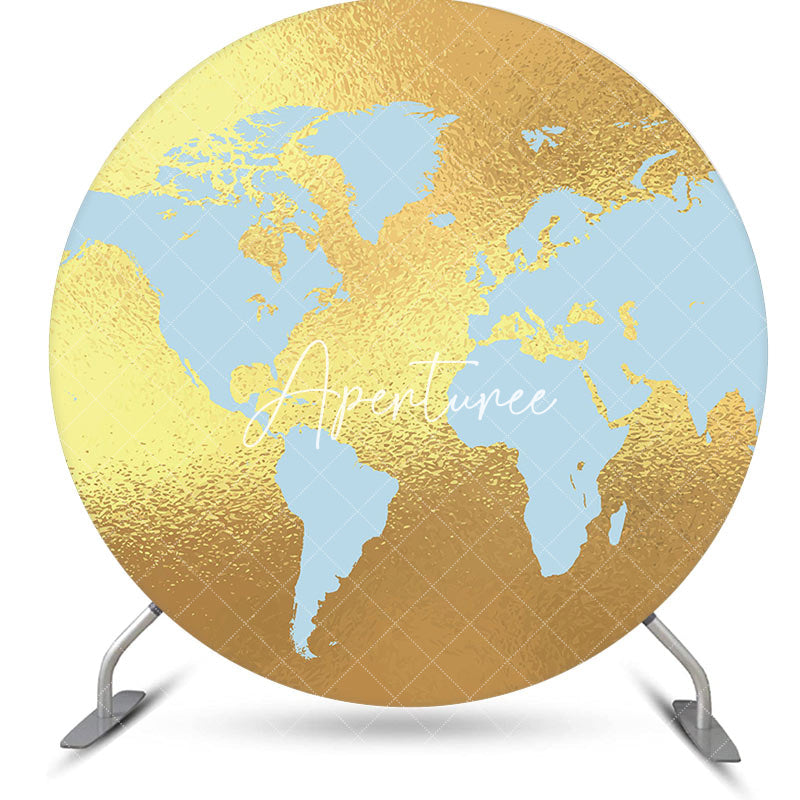 Aperturee - Blue Gold Earth Panorama Round Birthday Backdrop