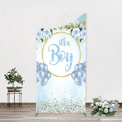 Aperturee - Blue Gold Floral Its A Boy Baby Shower Arch Backdrop