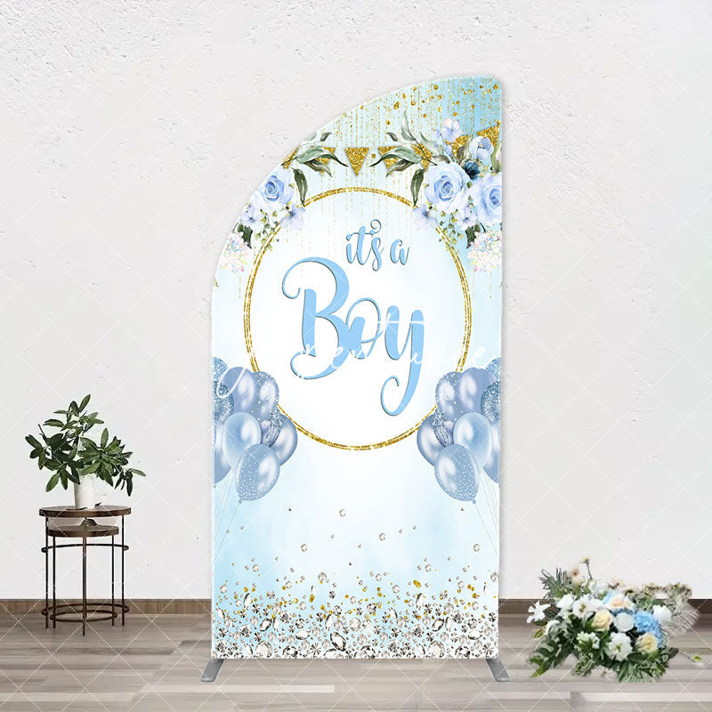 Aperturee - Blue Gold Floral Its A Boy Baby Shower Arch Backdrop