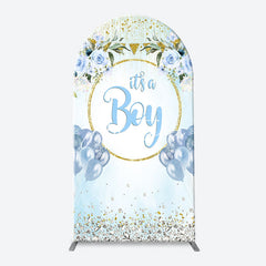 Aperturee - Blue Gold Floral Its A Boy Baby Shower Arch Backdrop