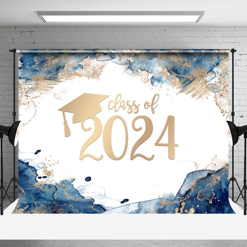 Aperturee - Blue Gold Powder Ink Art Girls Graduation Backdrop