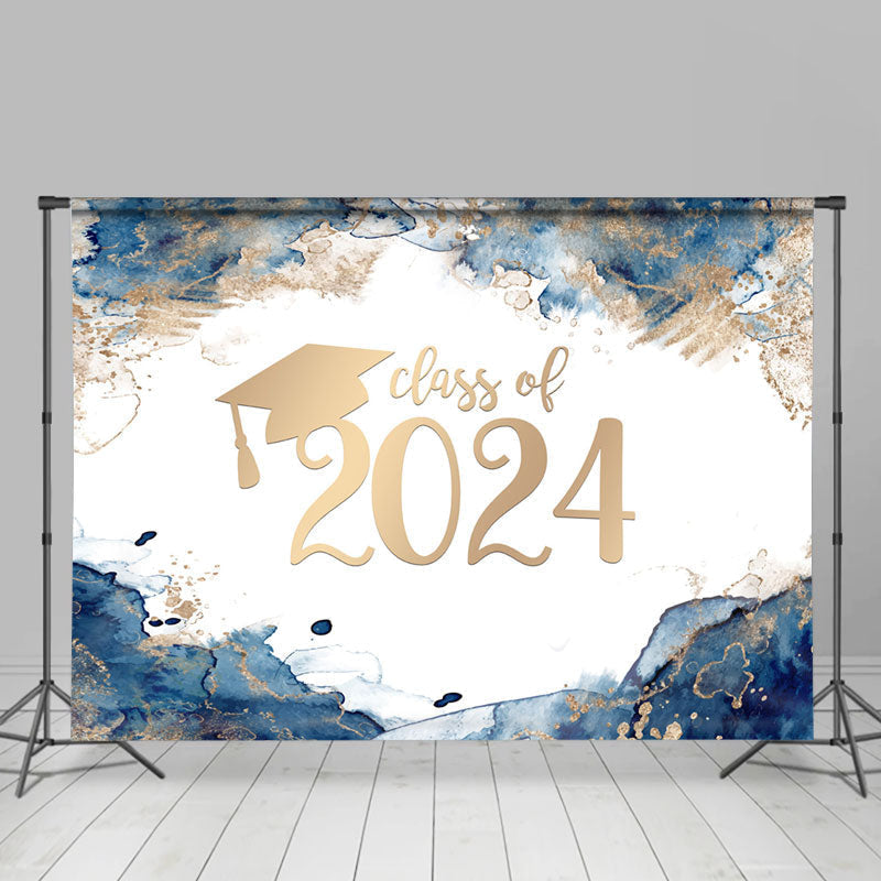 Aperturee - Blue Gold Powder Ink Art Girls Graduation Backdrop