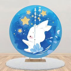 Aperturee - Blue Gold Sky Star Rabbit Round Baby Shower Backdrop