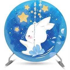 Aperturee - Blue Gold Sky Star Rabbit Round Baby Shower Backdrop