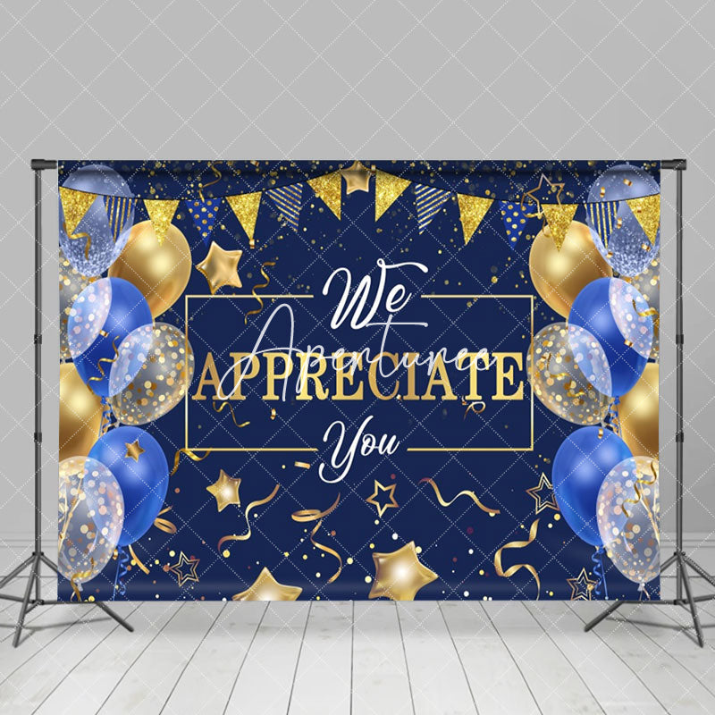 Aperturee - Blue Golden Balloon Ribbon Star Retirement Backdrop