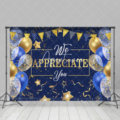 Aperturee - Blue Golden Balloon Ribbon Star Retirement Backdrop