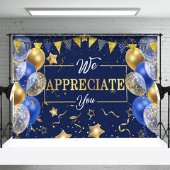 Aperturee - Blue Golden Balloon Ribbon Star Retirement Backdrop