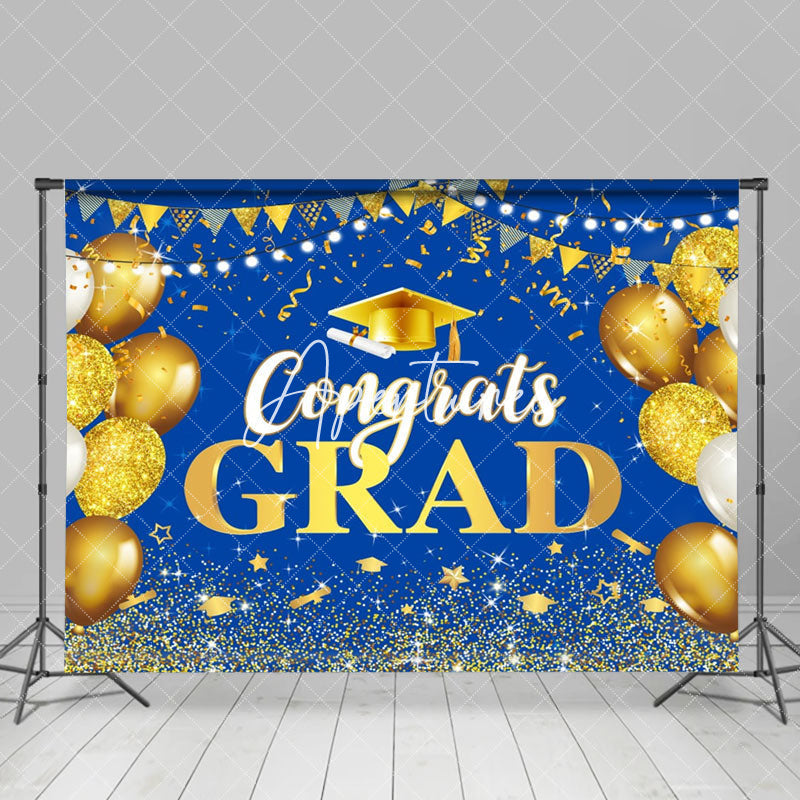 Aperturee - Blue Golden Balloon Sparking Graduation Backdrop