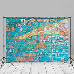 Aperturee - Blue Graffiti Shabby Brick Wall Photoshoot Backdrop