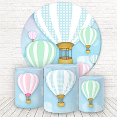 Aperturee Blue Green Pink Balloons In Sky Round Birthday Backdrop Kit