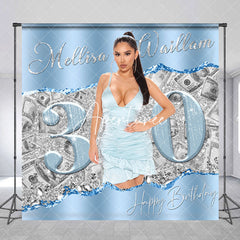 Aperturee - Blue Grey Dollar Custom 30th Birthday Photo Backdrop