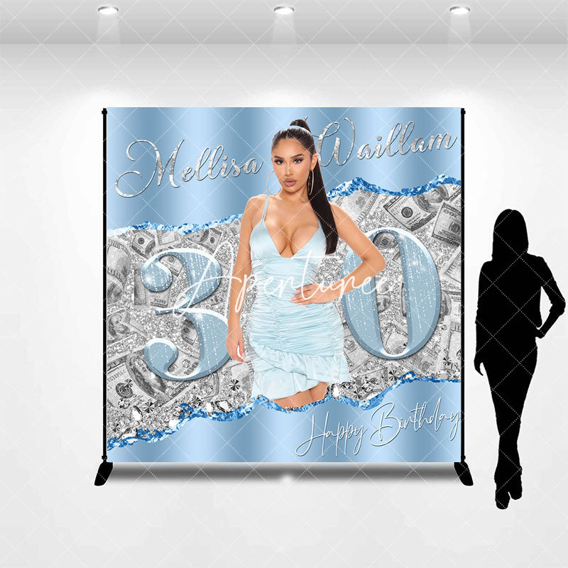 Aperturee - Blue Grey Dollar Custom 30th Birthday Photo Backdrop