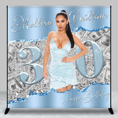 Aperturee - Blue Grey Dollar Custom 30th Birthday Photo Backdrop