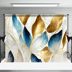 Aperturee - Blue Grey Gold Leaf Marble Texture Photo Backdrop