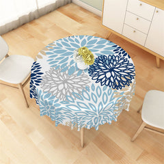 Aperturee - Blue Grey Golden Abstract Floral Round Tablecloth