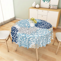 Aperturee - Blue Grey Golden Abstract Floral Round Tablecloth