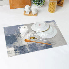 Aperturee - Blue Grey Oil Painting Abstract Set Of 4 Placemats