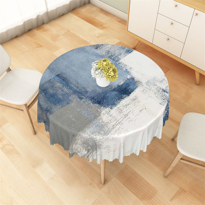 Aperturee - Blue Grey White Art Tie Dye Vintage Round Tablecloth