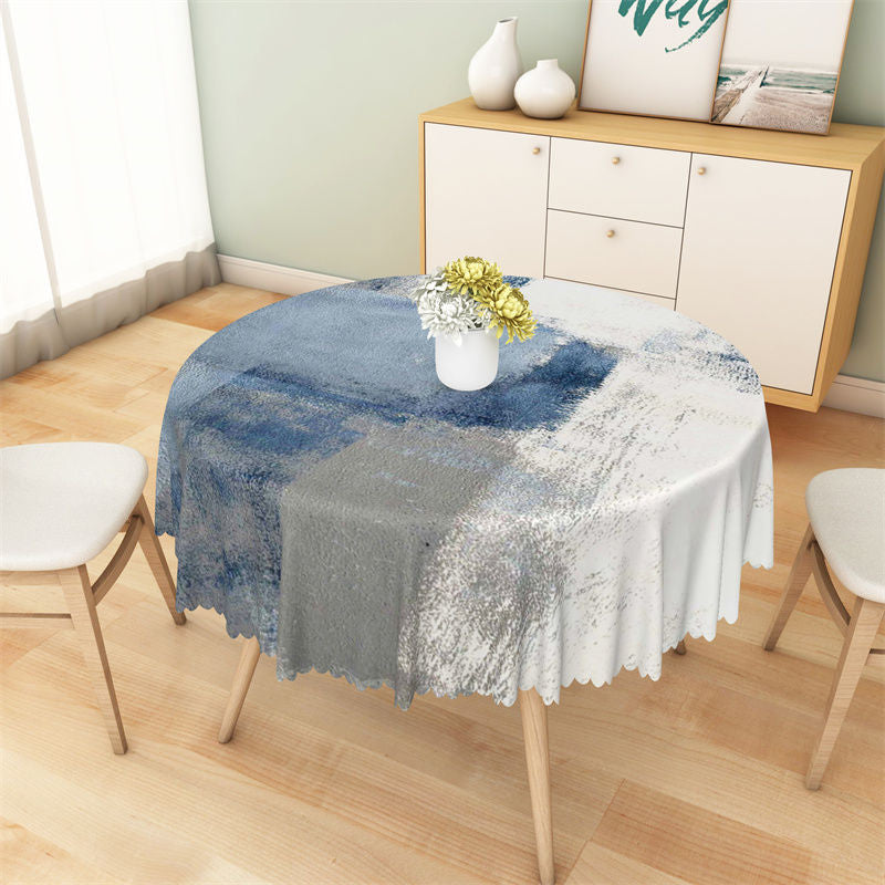 Aperturee - Blue Grey White Art Tie Dye Vintage Round Tablecloth