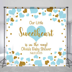 Aperturee - Blue Hearts Custom Name Baby Shower Backdrop For Boy