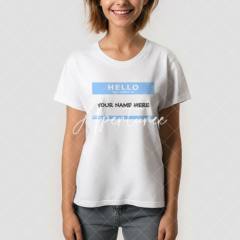 Aperturee - Blue Hello My Name is Personalized T-Shirt