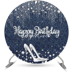 Aperturee - Blue High Heel Diamond Denim Round Birthday Backdrop