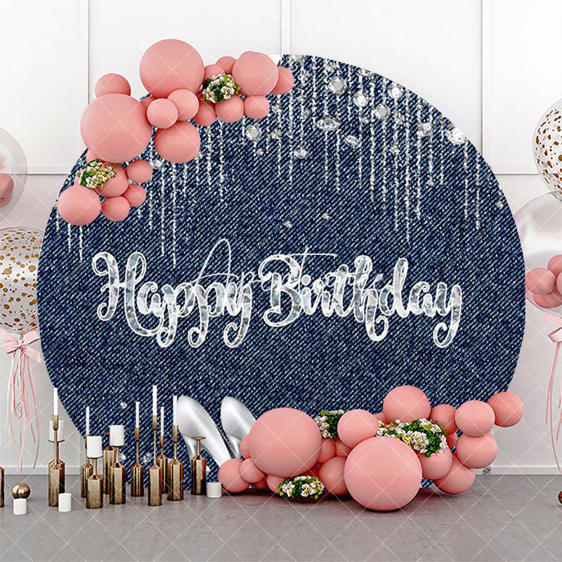 Aperturee - Blue High Heel Diamond Denim Round Birthday Backdrop