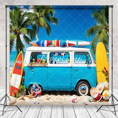 Aperturee - Blue Holiday Bus Surfboard Beach Summer Backdrop